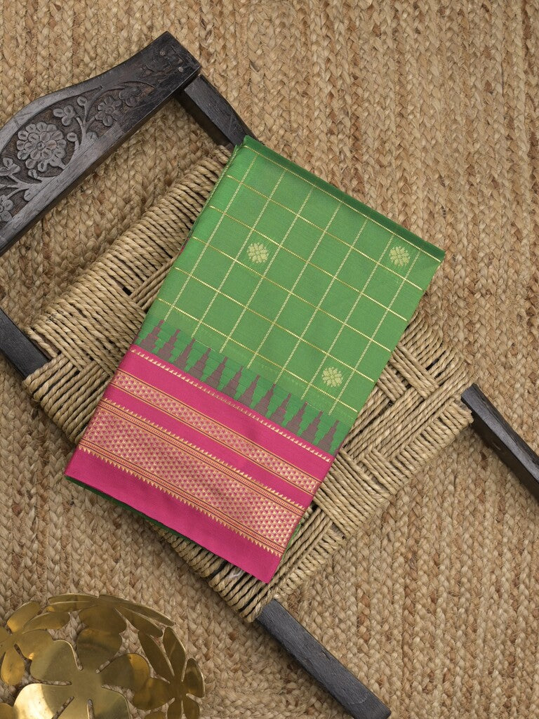 Narayanpet pattu saree allover zari checks and zari border with contrast pallu and blouse