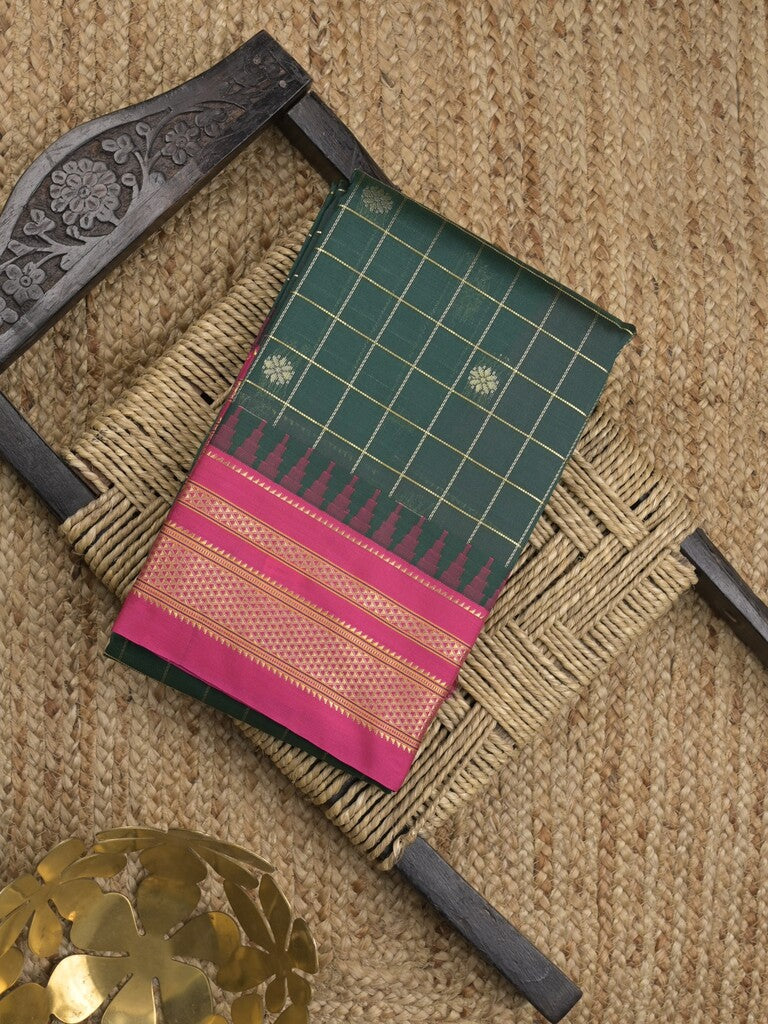 Narayanpet pattu saree allover zari checks and zari border with contrast pallu and blouse
