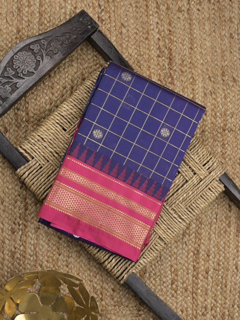 Narayanpet pattu saree allover zari checks and zari border with contrast pallu and blouse
