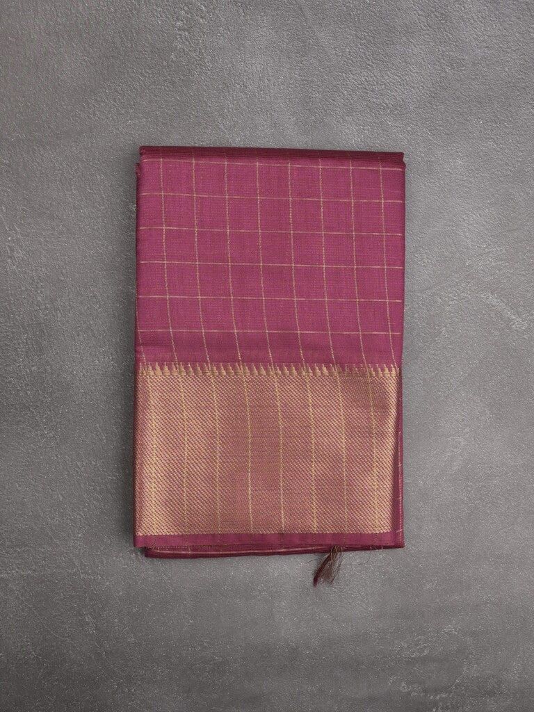 Bhagalpur fancy saree allover checks and zari border with self pallu and attached blouse