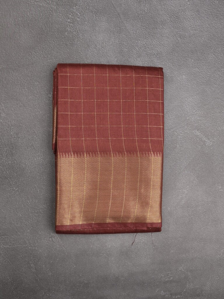 Bhagalpur fancy saree allover checks and zari border with self pallu and attached blouse