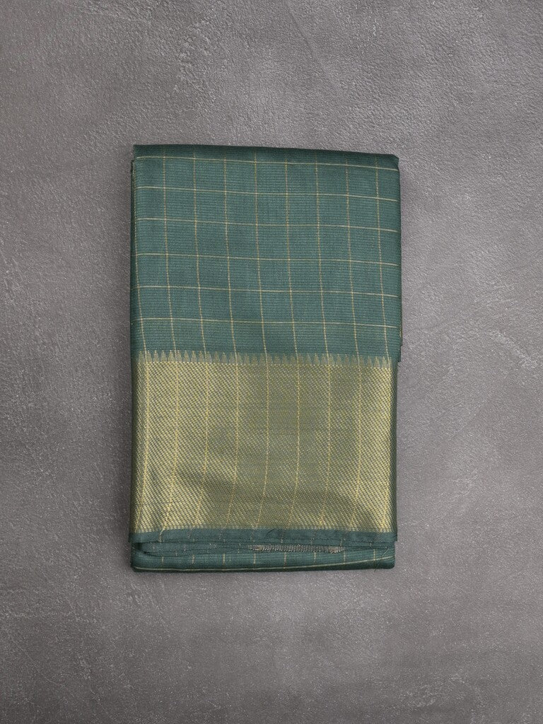 Bhagalpur fancy saree allover checks and zari border with self pallu and attached blouse