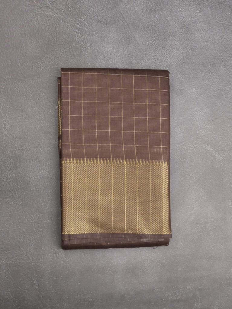 Bhagalpur fancy saree allover checks and zari border with self pallu and attached blouse