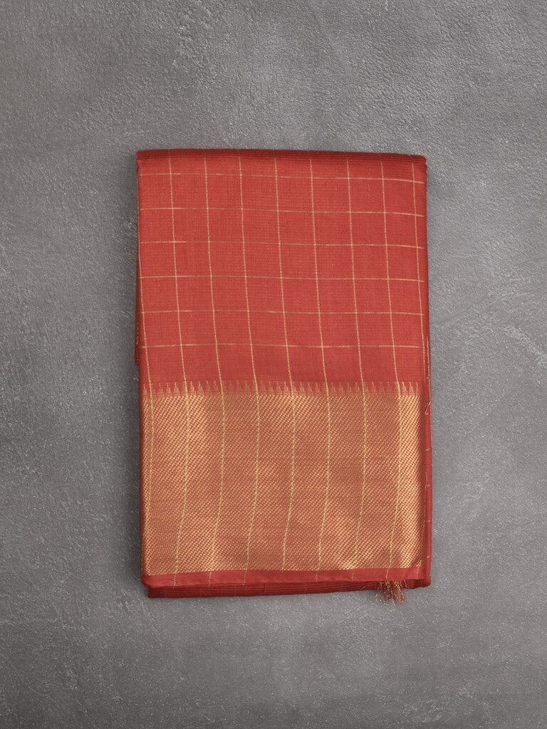 Bhagalpur fancy saree allover checks and zari border with self pallu and attached blouse