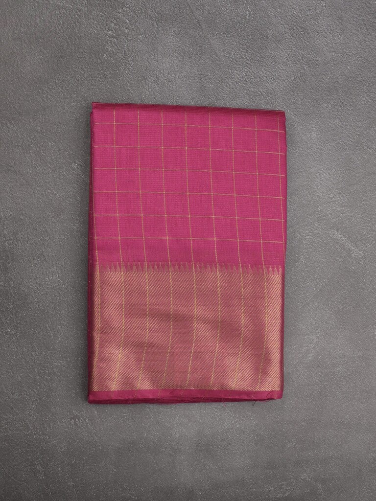 Bhagalpur fancy saree allover checks and zari border with self pallu and attached blouse
