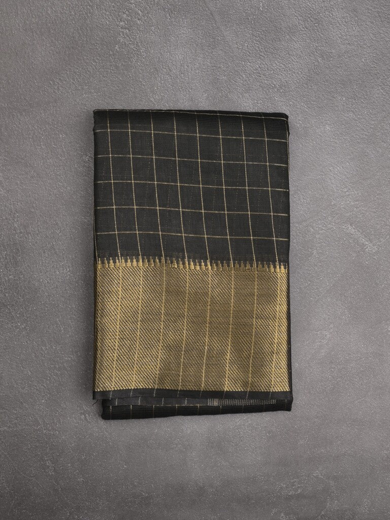 Bhagalpur fancy saree allover checks and zari border with self pallu and attached blouse
