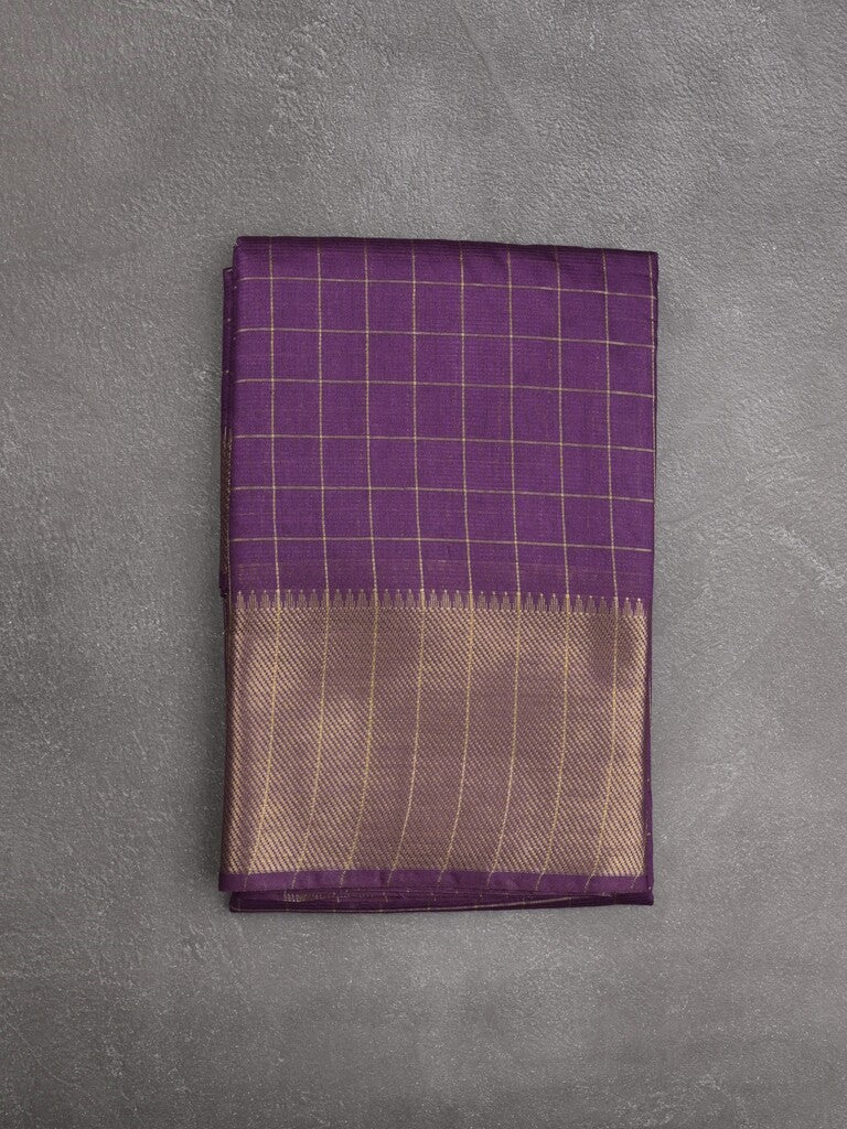 Bhagalpur fancy saree allover checks and zari border with self pallu and attached blouse