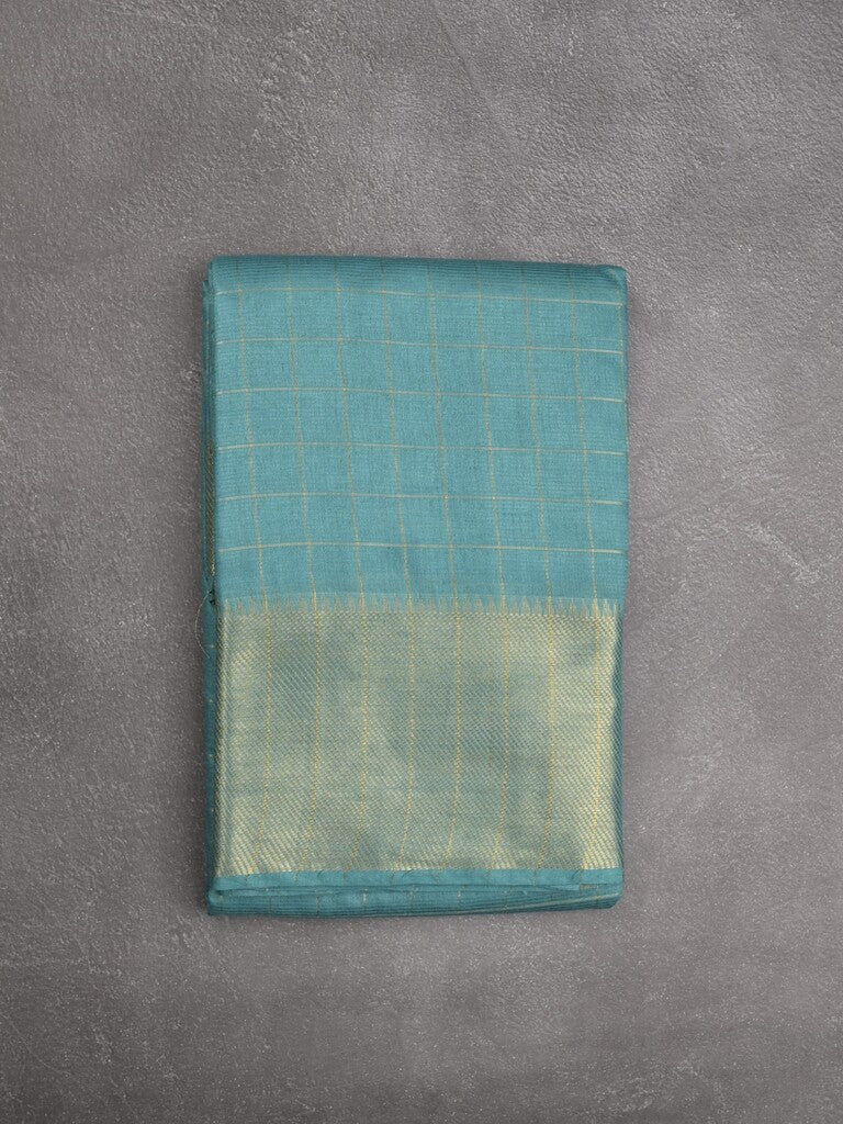 Bhagalpur fancy saree allover checks and zari border with self pallu and attached blouse