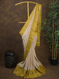 Georgette fancy saree light cream color allover zari motifs & zari border with rich pallu and attached plain blouse