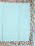 Chiffon fancy saree light blue color allover embroidery & embroidery border with running pallu and plain blouse
