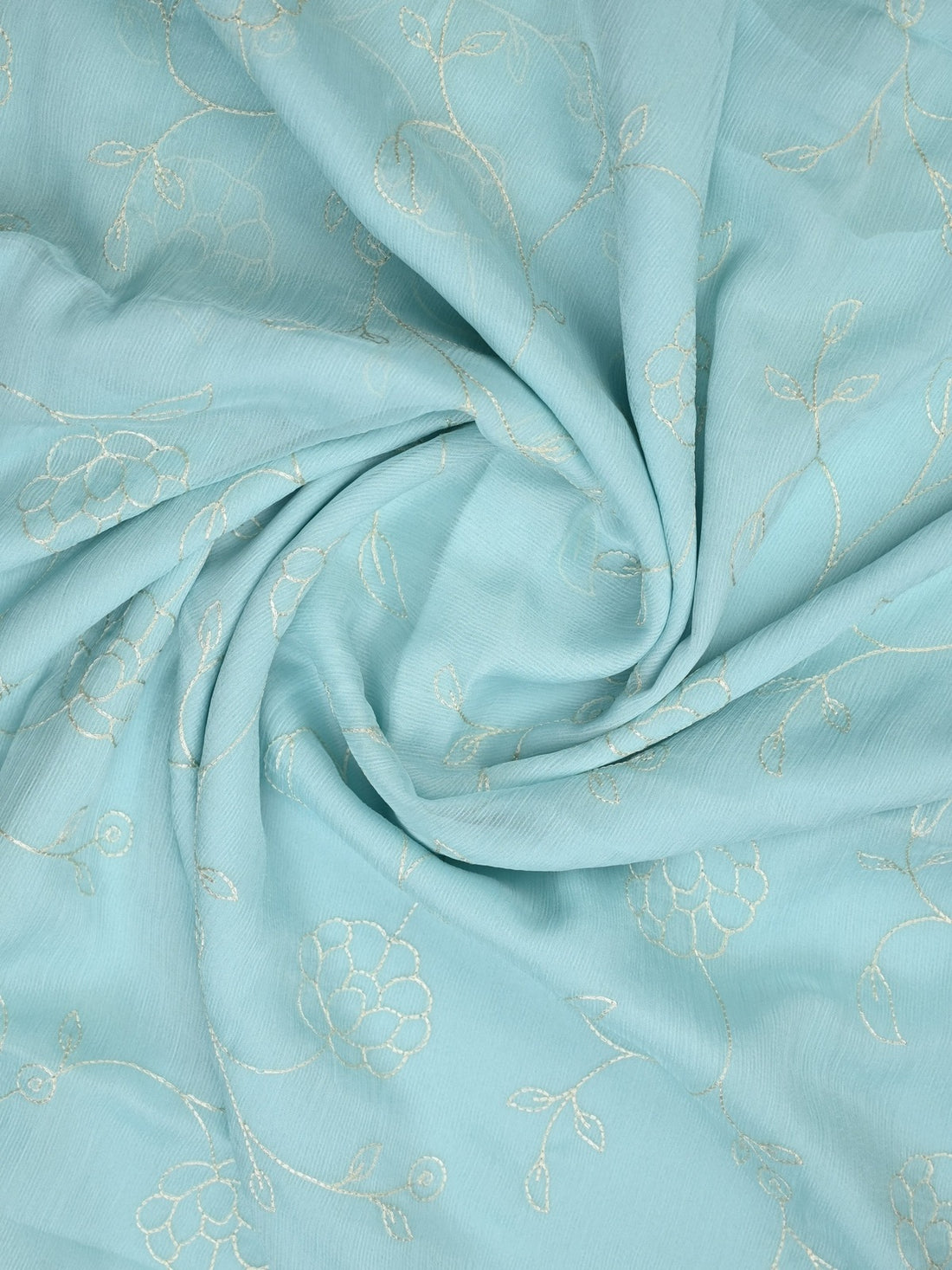 Chiffon fancy saree light blue color allover embroidery & embroidery border with running pallu and plain blouse