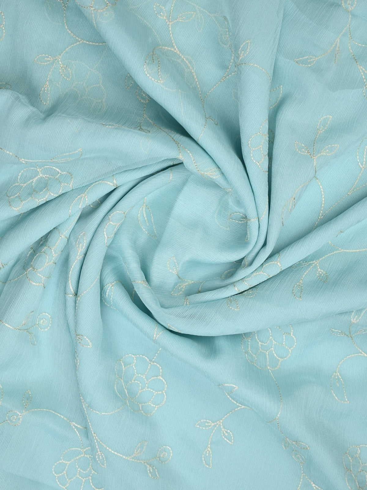 Chiffon fancy saree light blue color allover embroidery & embroidery border with running pallu and plain blouse