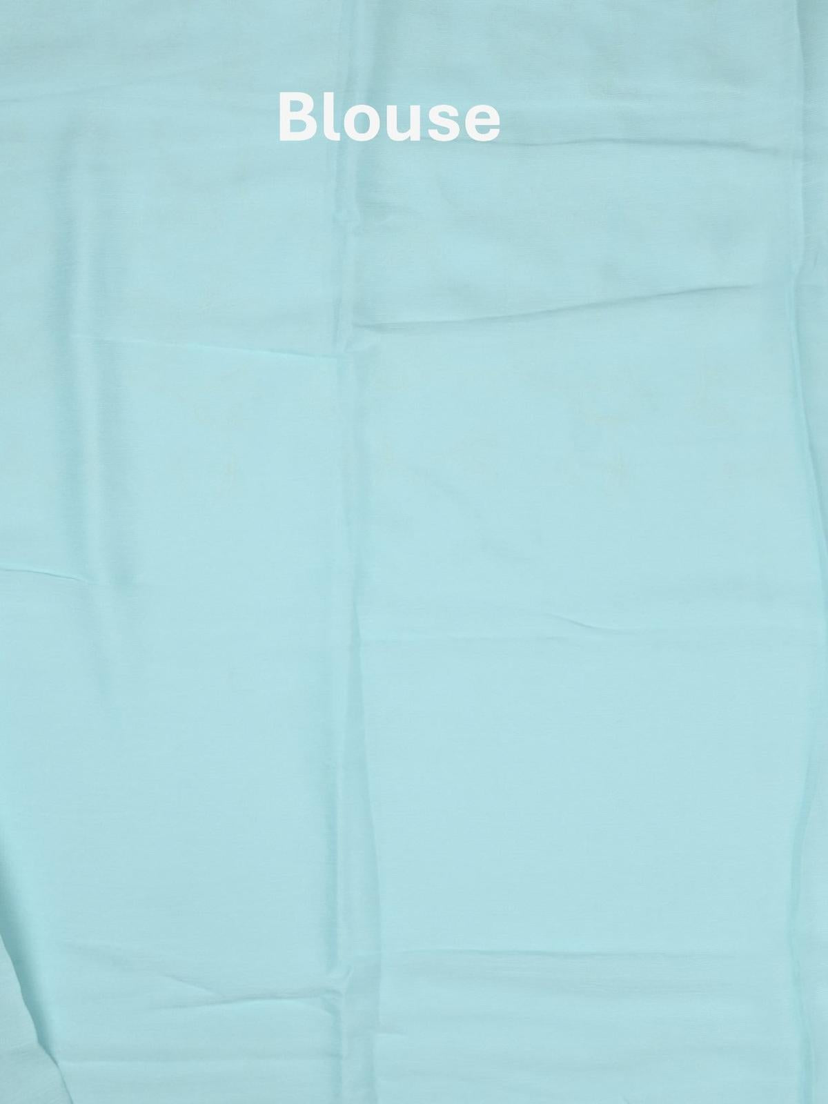 Chiffon fancy saree light blue color allover embroidery & embroidery border with running pallu and plain blouse
