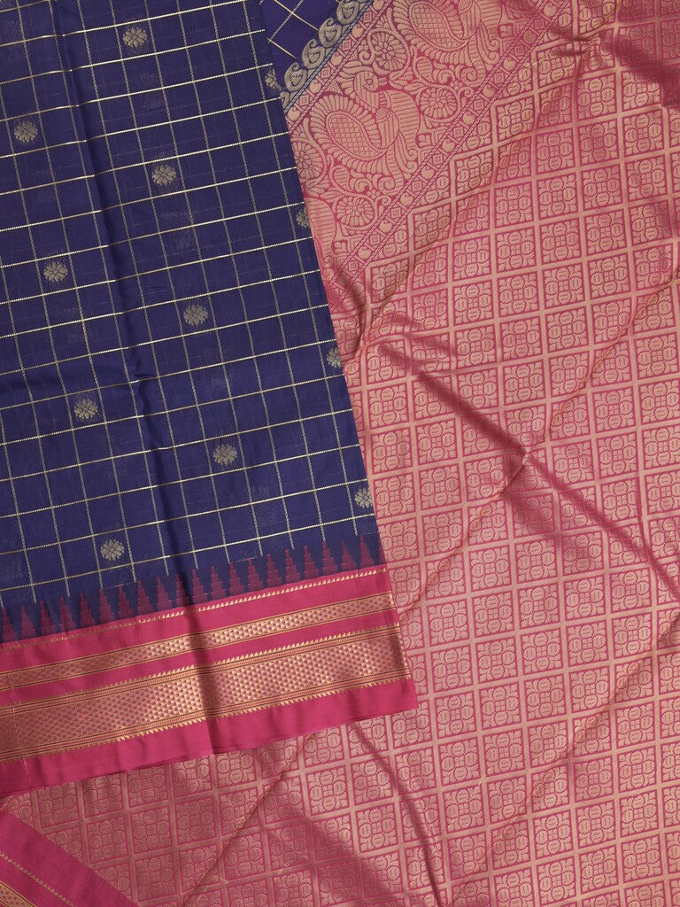 Narayanpet pattu saree allover zari checks and zari border with contrast pallu and blouse