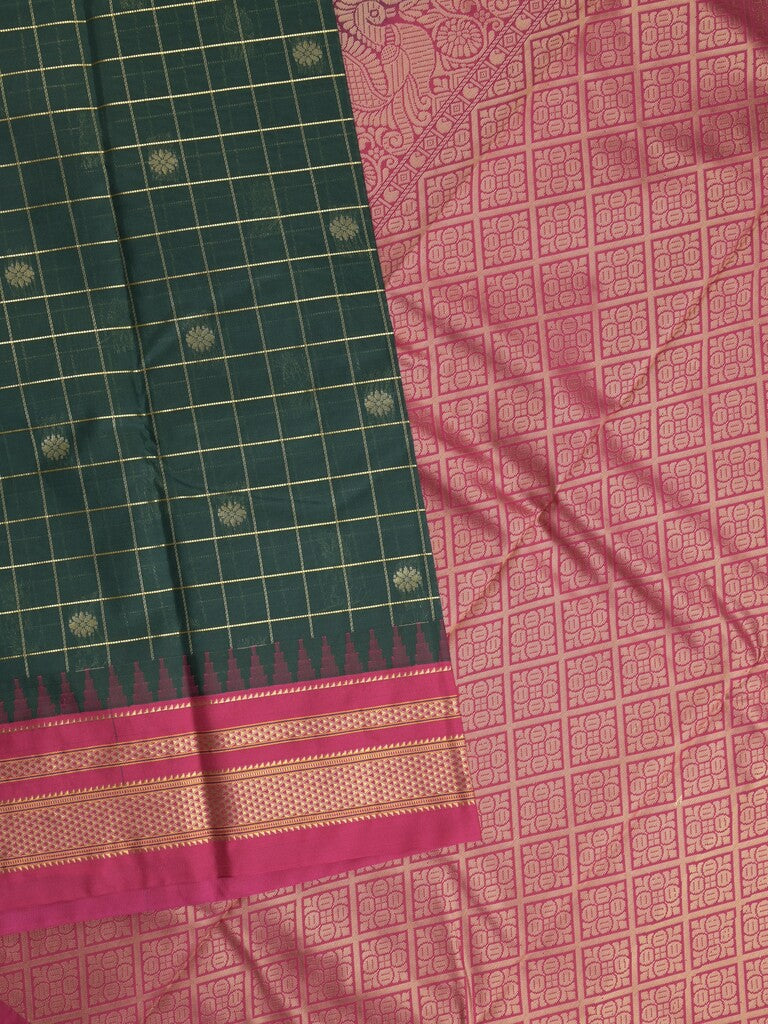 Narayanpet pattu saree allover zari checks and zari border with contrast pallu and blouse