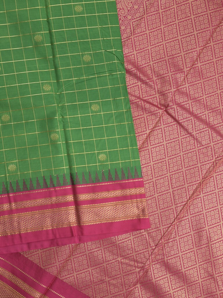 Narayanpet pattu saree allover zari checks and zari border with contrast pallu and blouse