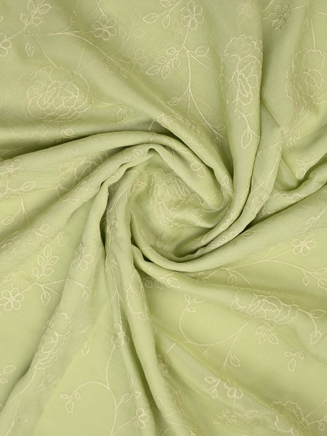 Chiffon fancy saree light green color allover embroidery & embroidery border with running pallu and plain blouse