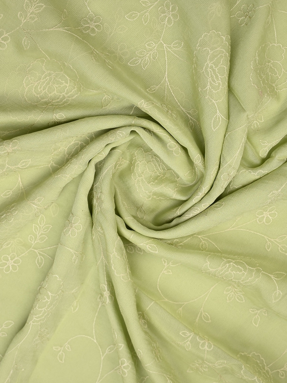 Chiffon fancy saree light green color allover embroidery & embroidery border with running pallu and plain blouse