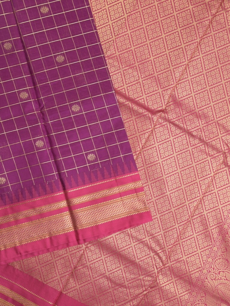 Narayanpet pattu saree allover zari checks and zari border with contrast pallu and blouse
