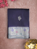 Raw mango fancy saree dark blue color allover zari weaves & zari border with brocade pallu and brocade blouse