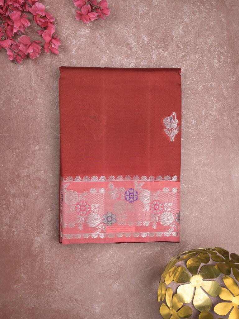 Raw mango fancy saree red color allover zari weaves & zari border with brocade pallu and brocade blouse