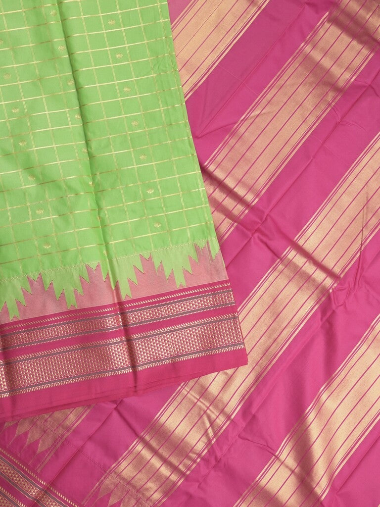 Narayanpet pattu saree allover zari checks and zari border with contrast pallu and blouse