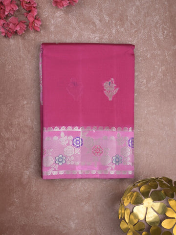 Raw mango fancy saree dark pink color allover zari weaves & zari border with brocade pallu and brocade blouse