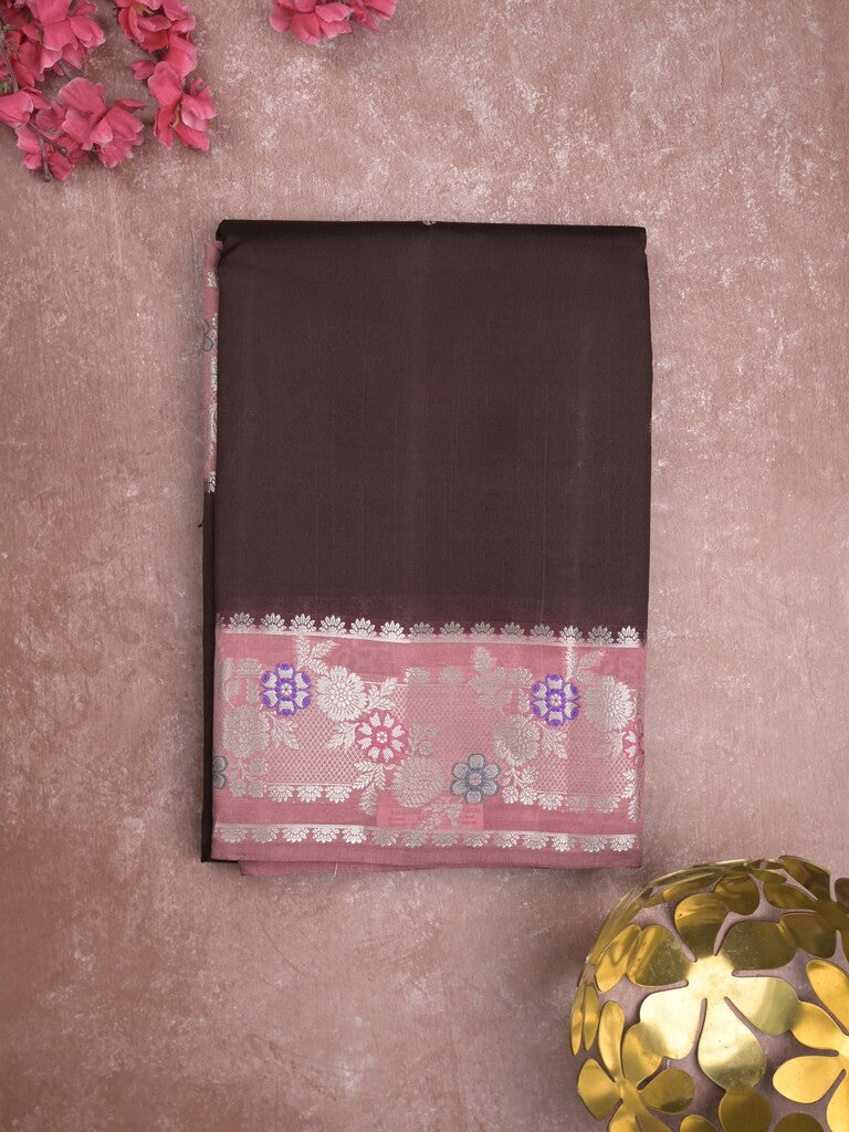 Raw mango fancy saree dark brown color allover zari weaves & zari border with brocade pallu and brocade blouse