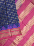 Narayanpet pattu saree allover zari checks and zari border with contrast pallu and blouse