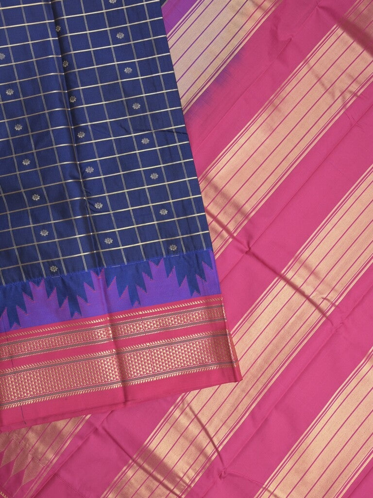 Narayanpet pattu saree allover zari checks and zari border with contrast pallu and blouse
