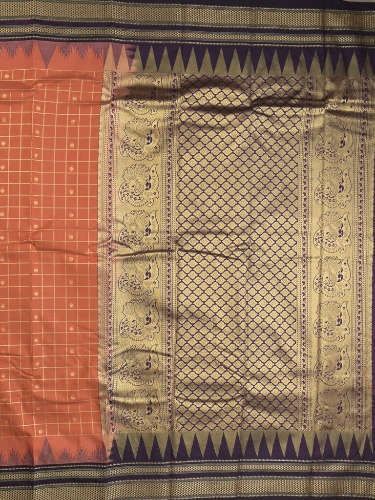 Narayanpet pattu saree allover zari checks and zari border with contrast pallu and blouse