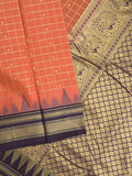 Narayanpet pattu saree allover zari checks and zari border with contrast pallu and blouse