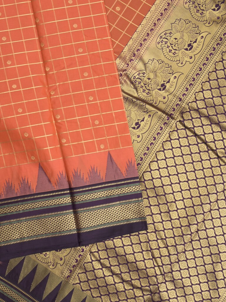 Narayanpet pattu saree allover zari checks and zari border with contrast pallu and blouse