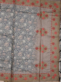 Organza fancy saree black and grey color allover prints & embroidery border with running pallu and printed blouse