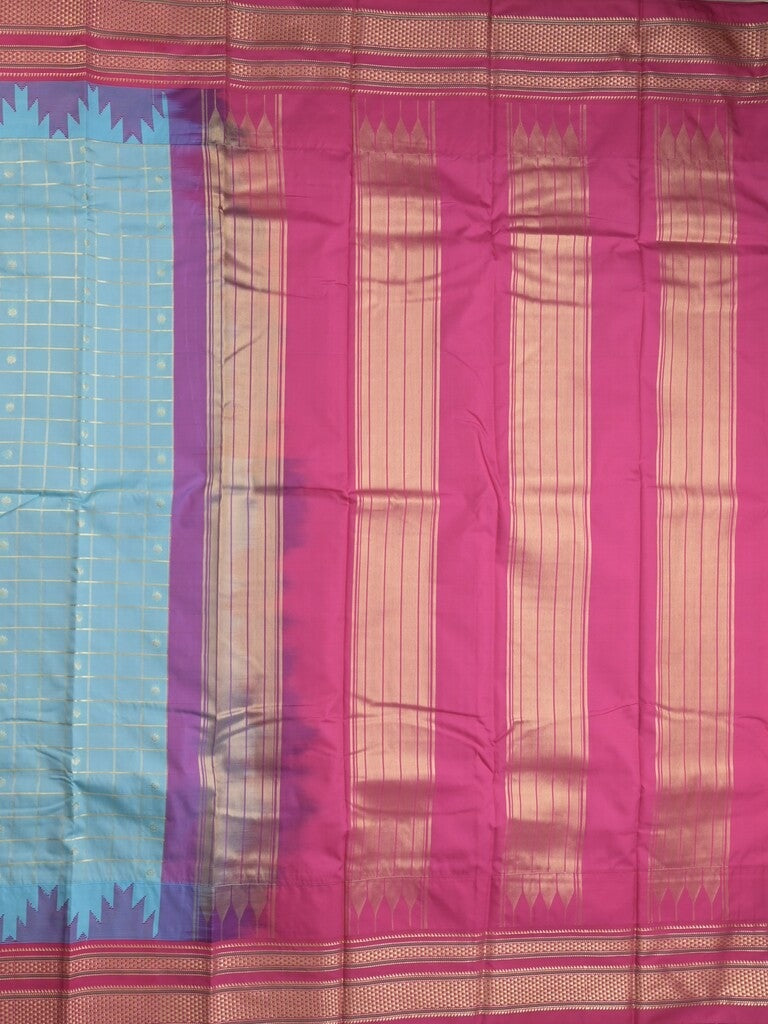 Narayanpet pattu saree allover zari checks and zari border with contrast pallu and blouse