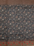 Organza fancy saree black and grey color allover prints & embroidery border with running pallu and printed blouse