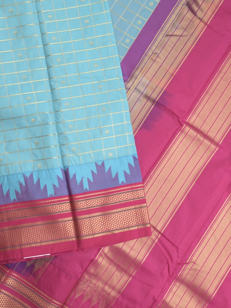 Narayanpet pattu saree allover zari checks and zari border with contrast pallu and blouse