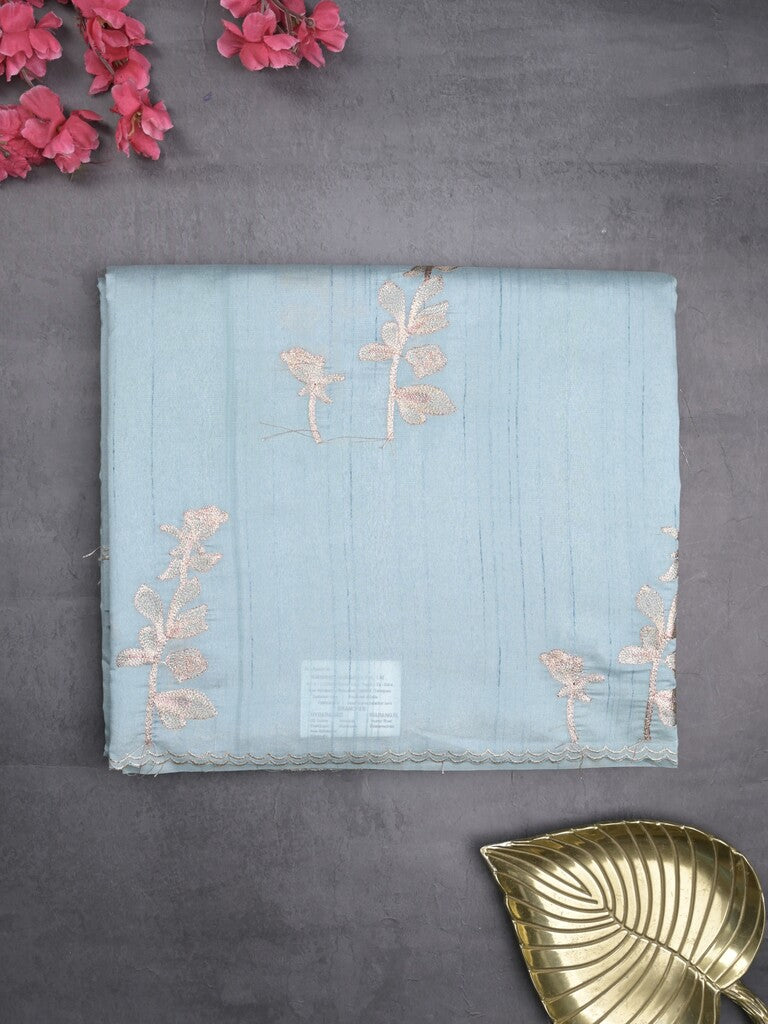 Tussar fancy saree sky blue color allover weaves with cutwork border and running pallu & plain blouse