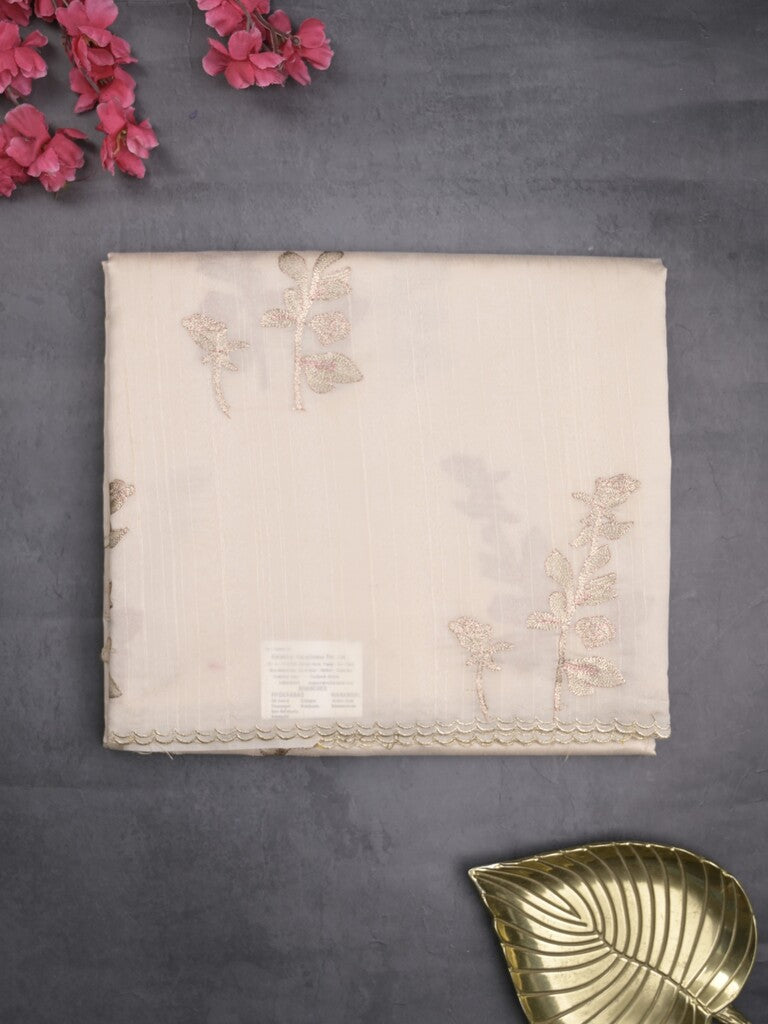 Tussar fancy saree light cream color allover weaves with cutwork border and running pallu & plain blouse