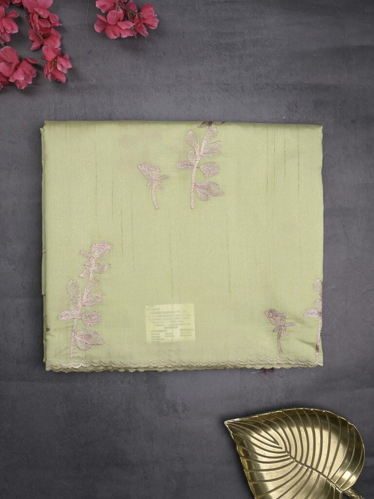 Tussar fancy saree light pista green color allover weaves with cutwork border and running pallu & plain blouse