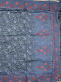 Organza fancy saree navy blue color allover prints & embroidery border with running pallu and printed blouse