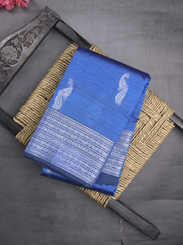 Mangalagiri fancy saree sky blue color allover zari motifs & zari border with rich pallu and plain blouse