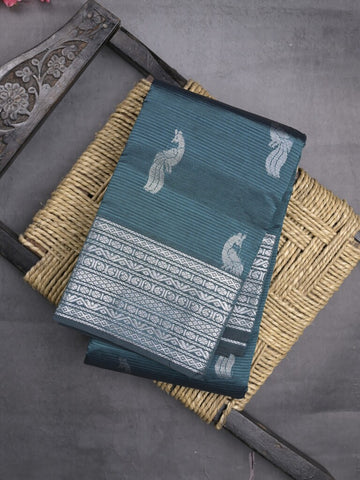 Mangalagiri fancy saree grey color allover zari motifs & zari border with rich pallu and plain blouse