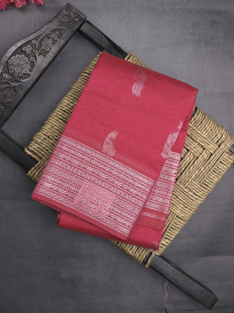 Mangalagiri fancy saree pink color allover zari motifs & zari border with rich pallu and plain blouse