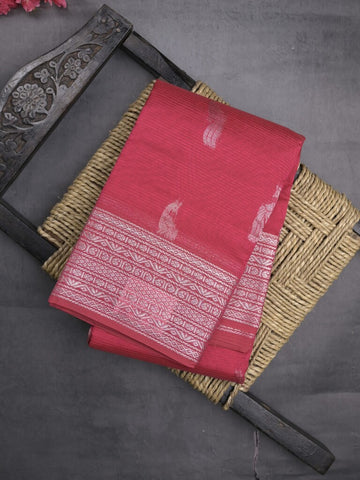 Mangalagiri fancy saree pink color allover zari motifs & zari border with rich pallu and plain blouse