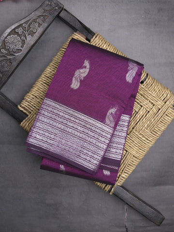Mangalagiri fancy saree violet color allover zari motifs & zari border with rich pallu and plain blouse