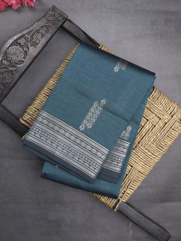 Mangalagiri fancy saree dark grey color allover zari motifs & zari border with rich pallu and plain blouse