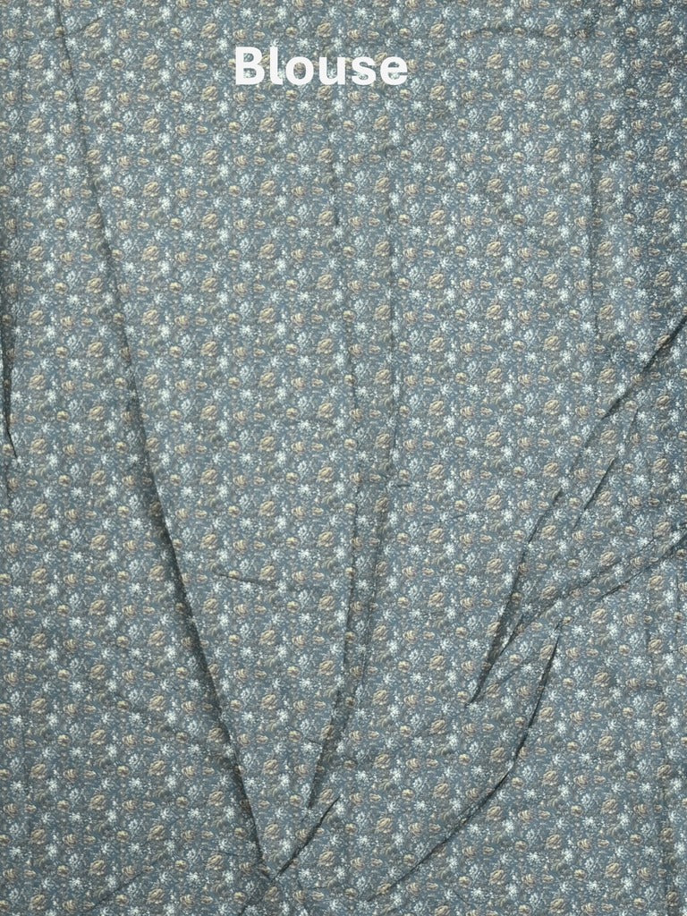 Organza fancy saree dark blue color allover prints & embroidery border with running pallu and printed blouse