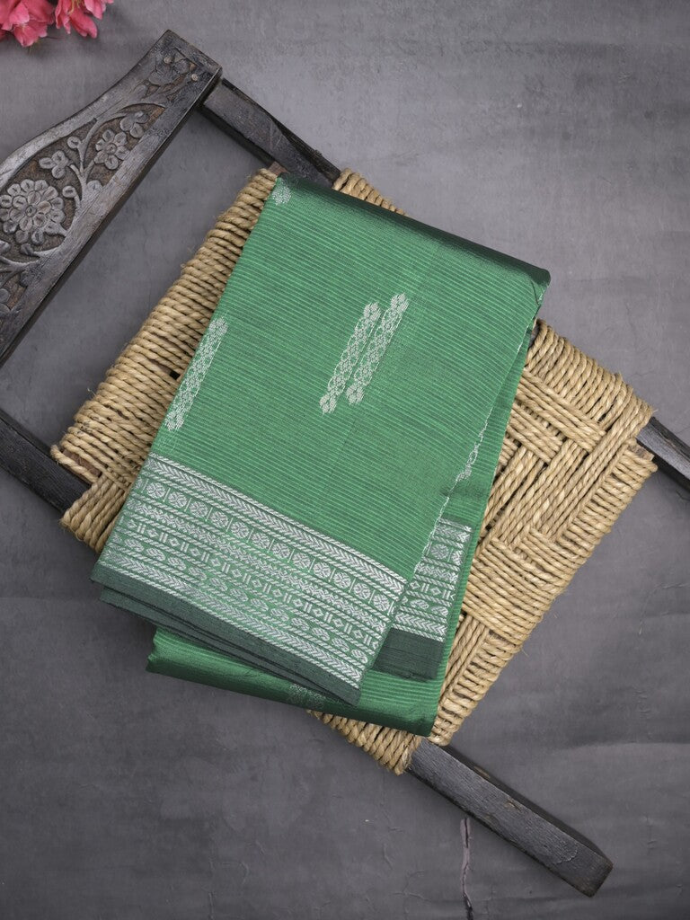 Mangalagiri fancy saree bottle green color allover zari motifs & zari border with rich pallu and plain blouse