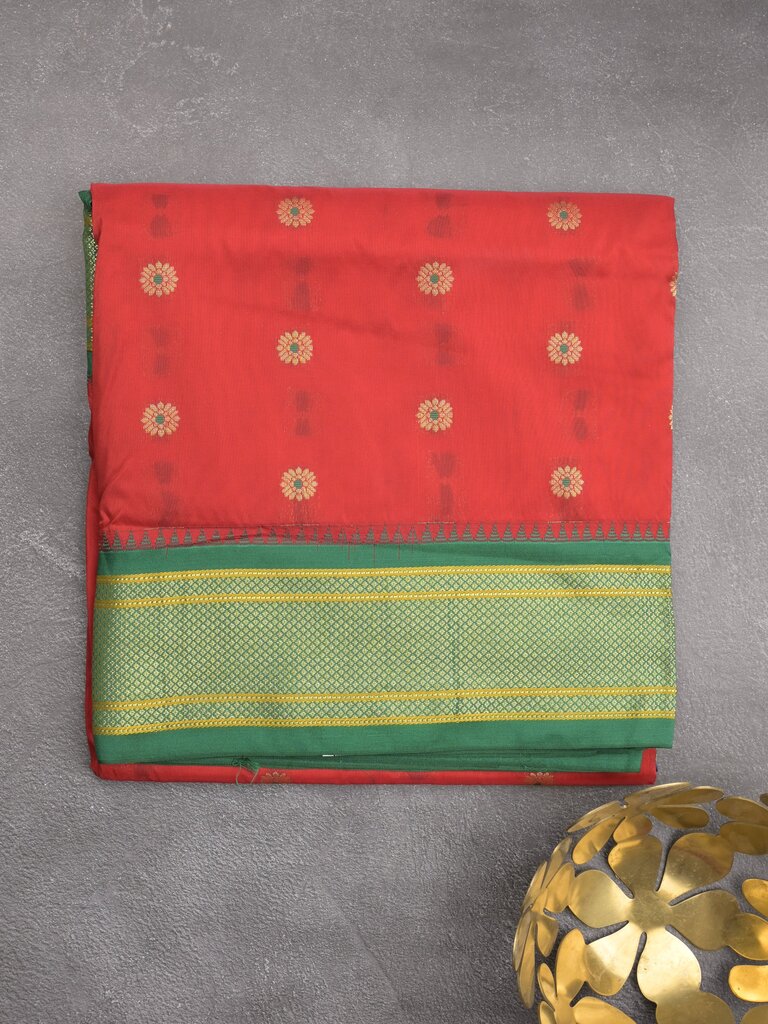 Narayanpet pattu saree allover zari motifs with paithani pallu and contrast blouse